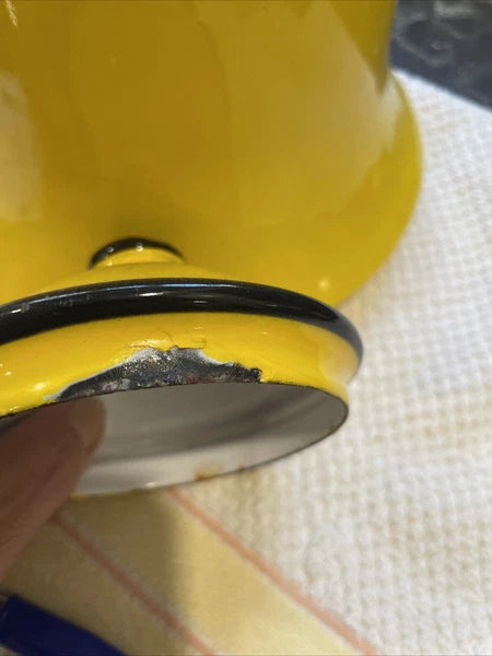 Vintage Enamelware Yellow With Black Trim Tea Pot Kettle Japan