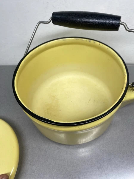 Vintage Yellow & Black Enamel Ware Teapot