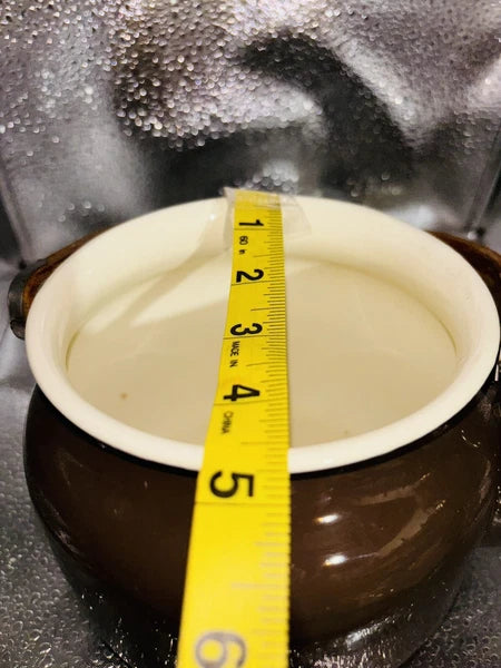 Vintage Small Brown  Enamelware Tea Pot Kettle Wood Handle 6.5" x 4.75"