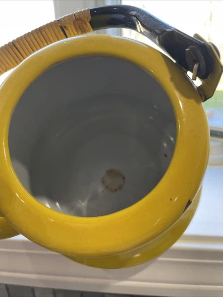 Vintage Enamelware Yellow With Black Trim Tea Pot Kettle Japan