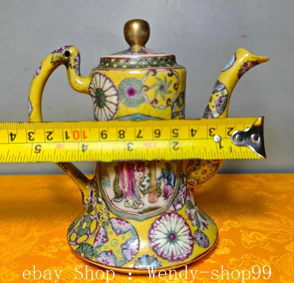5" Guangxu Dynasty Enamel Colour Porcelain Character Stories Wine Tea Pot Flagon