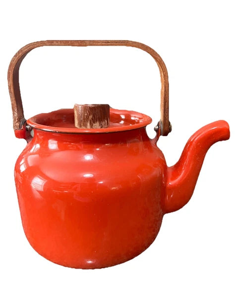 VTG Mid Century Japanese Enamel Ware Mini Teapot Kettle~Very Nice!