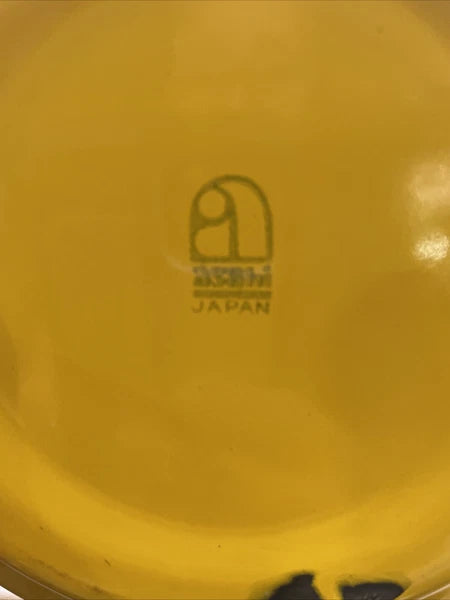 Vintage Enamelware Yellow With Black Trim Tea Pot Kettle Japan