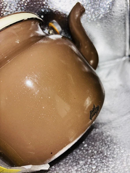 Vintage Small Brown  Enamelware Tea Pot Kettle Wood Handle 6.5" x 4.75"