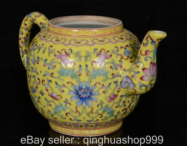 6.8" Yongzheng Marked Chinese Enamel Porcelain Flower Leaf Pattern Wine Tea Pot