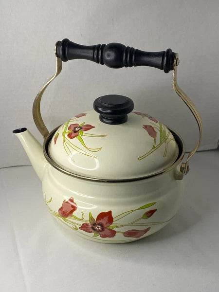 Gailstyn-Sutton Tea Pot Kettle Jardine Collection MCM Floral Enamel 1981 Japan