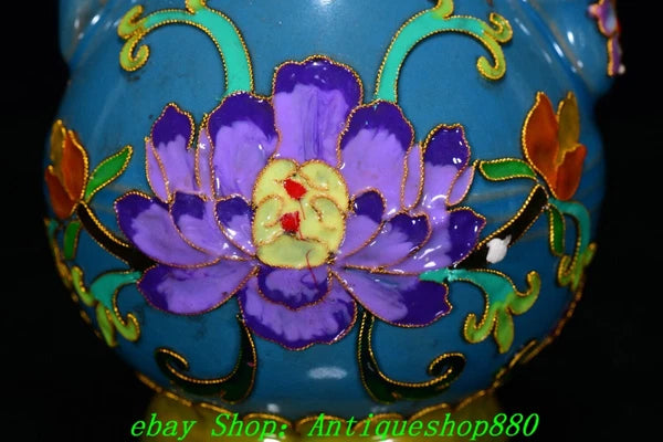 Old Dynasty Ru Kiln Porcelain Cloisonne Enamel Filigree Flower Teapot Teakettle