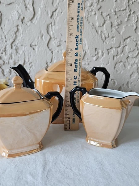 Vintage G E Germany Teapot Creamer Sugar Bowl Serving Set Lustreware READ