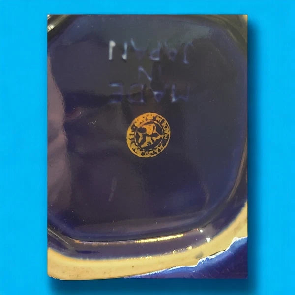 Vtg Seiei & Co Cobalt Blue Hand Painted Floral Blossom Enamel Teapot Japan