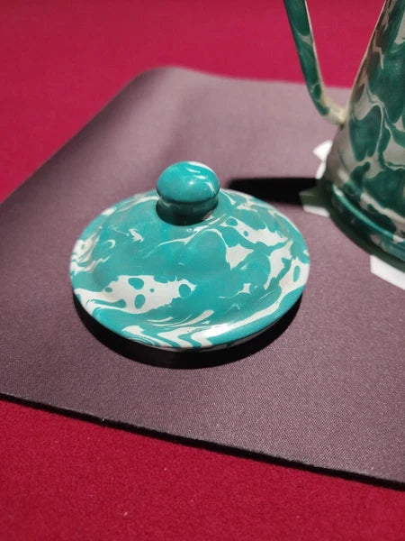 Vintage Aqua Blue/Green Swirl Enamel Tea Coffee Pot