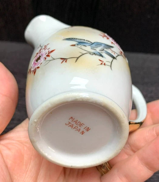 VTG JAPANESE FLORAL TEA COFFEE POT / SUGAR / CREAMER Enamel Detail, Gold Trim