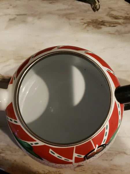 Polar Bear & Penguin 3qt Porcelain Enamel Roschko Teapot,  Christmas Tea Kettle