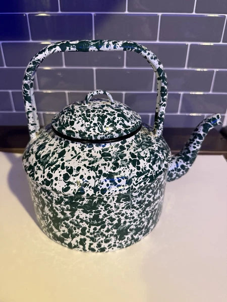Vintage Green and White Splatter Enamel Coffee/Tea Pot