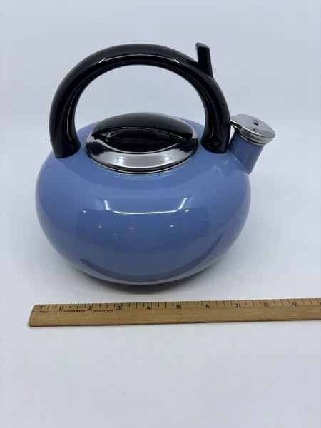 Whistling Tea Kettle Light Blue Enamel Teapot 2 Qt.