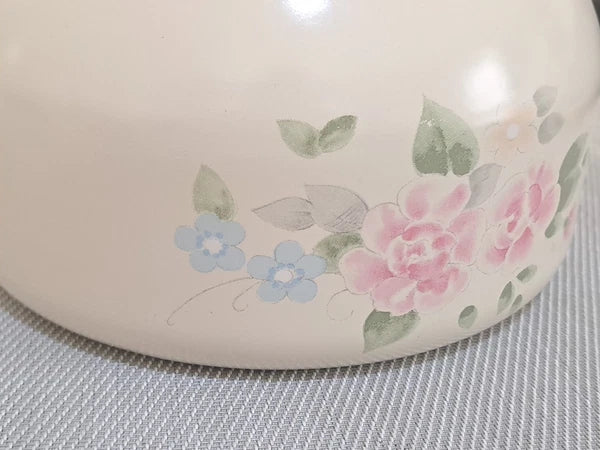 Vtg Pfaltzgraff Tea Rose Pink Floral Metal Enamel Tea Kettle Teapot