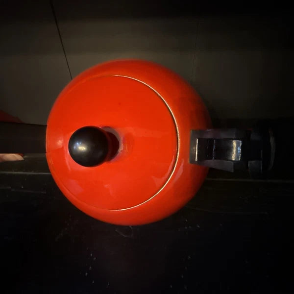 Vintage Red Enamel Tea Kettle Copco Tea Pot Black Handle MCM