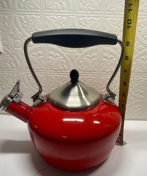 Vintage Chantal Classic Whistling Tea Kettle Teapot RED Enamel Black Handle