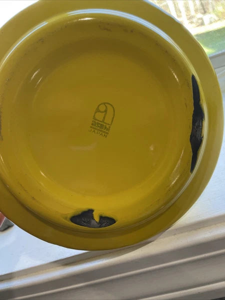 Vintage Enamelware Yellow With Black Trim Tea Pot Kettle Japan