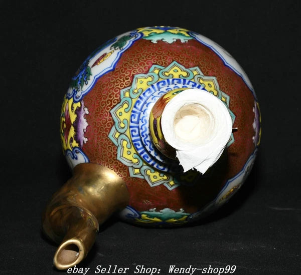 8" Qianlong Colour Enamel Porcelain Gilt Dragon Qilin Lotus Wine Tea Pot Flagon