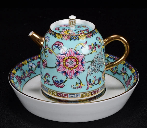 Tea Pot Mat Color Enamel Craft Floral Relief Handmade Master Pot Porcelain Pot