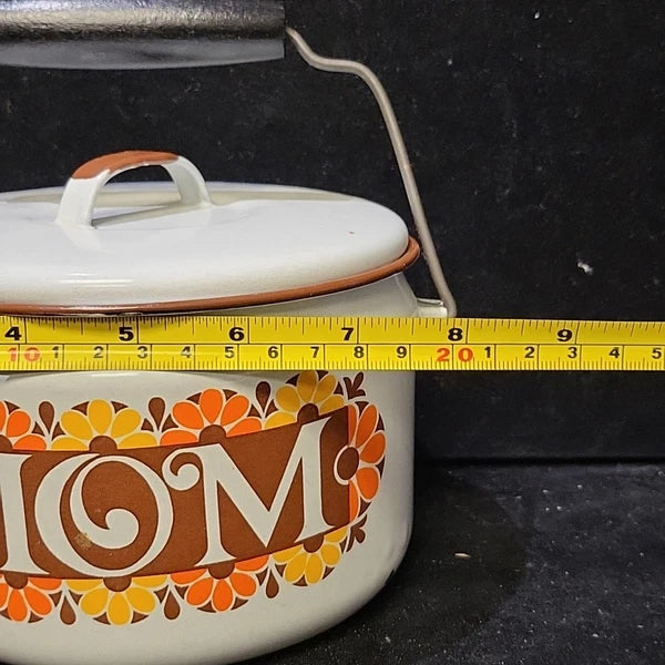 Vintage Enamelware White Teapot Tea Kettle MOM 70's Mother's Day Ideas