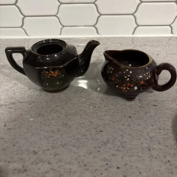 Vintage Japanese Creamer & Teapot Enamel Hand Painted