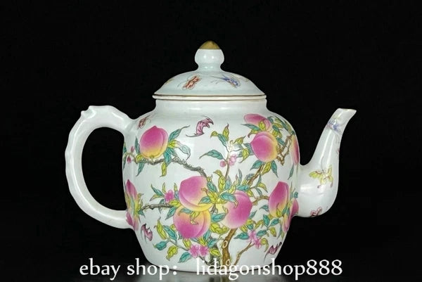 6" Old Chinese Yongzheng Enamel Porcelain Gild Fu Shou Tea Kettle Pot Cup Set