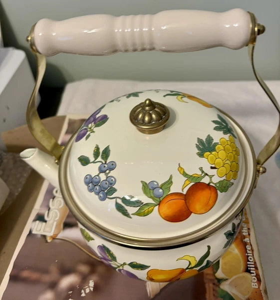 Vintage TABLETOPS UNLIMITED Enamelware Teapot Essence Made In Thailand