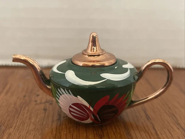 Minature Tole Enamel English Teapot Wales  Hand Painted