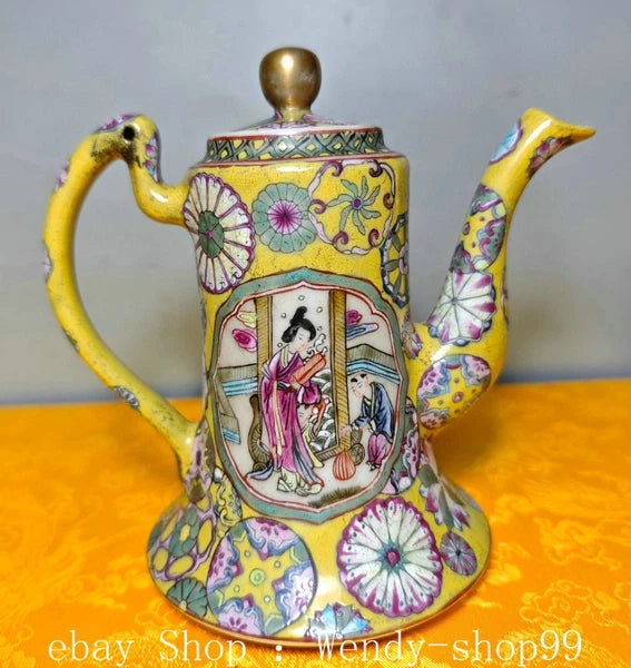 5" Guangxu Dynasty Enamel Colour Porcelain Character Stories Wine Tea Pot Flagon