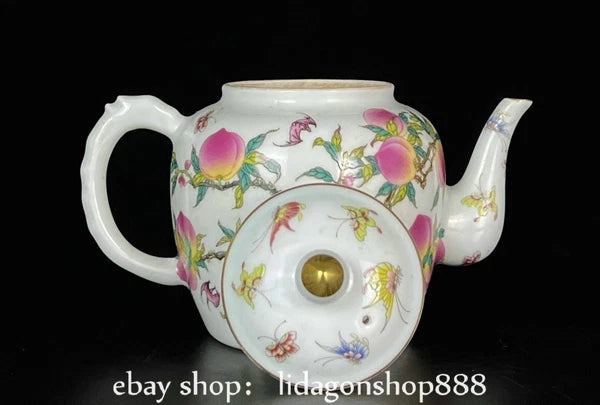 6" Old Chinese Yongzheng Enamel Porcelain Gild Fu Shou Tea Kettle Pot Cup Set