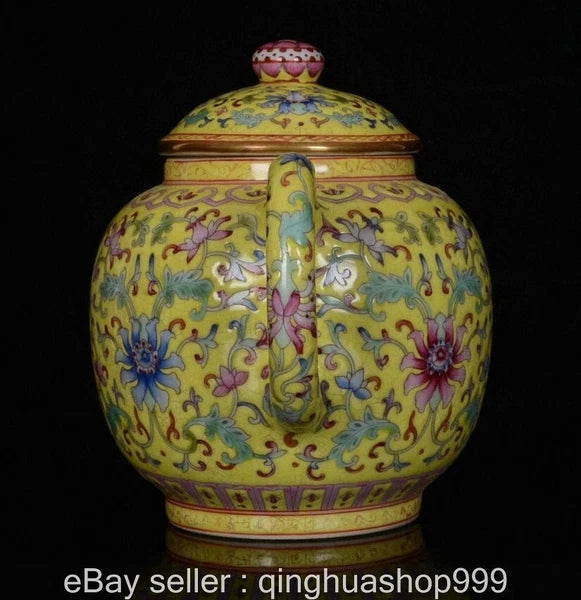 6.8" Yongzheng Marked Chinese Enamel Porcelain Flower Leaf Pattern Wine Tea Pot