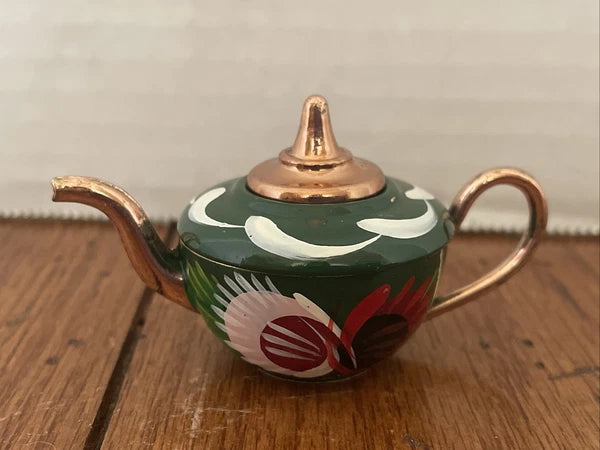 Minature Tole Enamel English Teapot Wales  Hand Painted