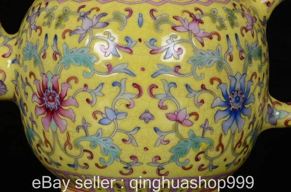 6.8" Yongzheng Marked Chinese Enamel Porcelain Flower Leaf Pattern Wine Tea Pot