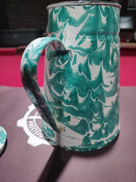 Vintage Aqua Blue/Green Swirl Enamel Tea Coffee Pot