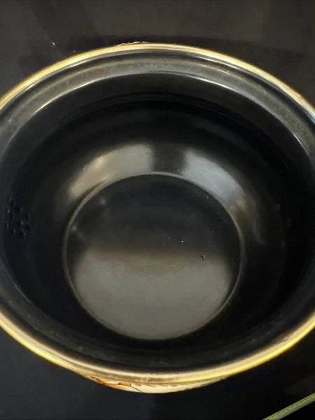 Vtg 80s ASTA Enamelware Tea Kettle Teapot Floral w/ Wood Brass Handle Germany