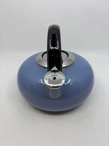 Whistling Tea Kettle Light Blue Enamel Teapot 2 Qt.
