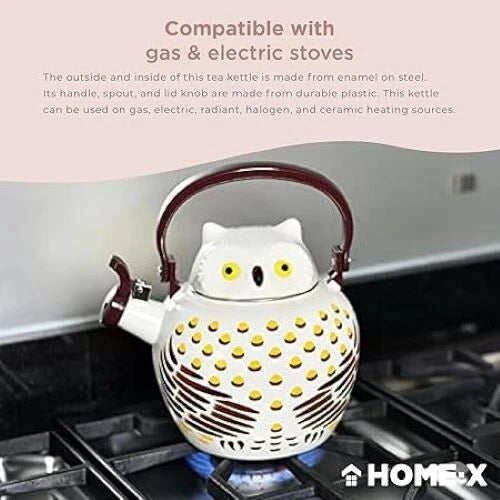 Whistling Hooting Teapot Owl Bird Tea Kettle Stove Top Pot Porcelain