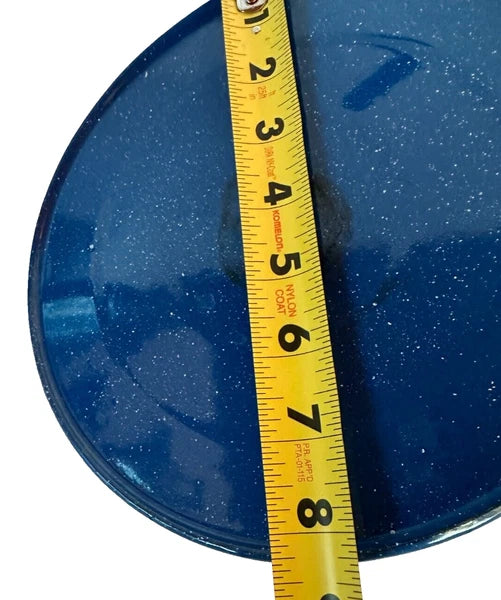 Vtg Blue w-White Speckled Enamelware Teapot Kettle w-Wire Wrap Coil Handle