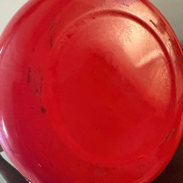 Vintage Red Enamel Teapot with Wood Handle