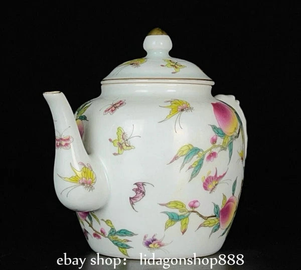 6" Old Chinese Yongzheng Enamel Porcelain Gild Fu Shou Tea Kettle Pot Cup Set