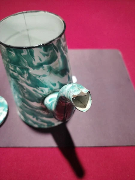 Vintage Aqua Blue/Green Swirl Enamel Tea Coffee Pot