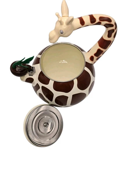 Novel-Teas Wild Whistlers Giraffe Whistling Enamel On Steel Teapot Kettle NWOT!