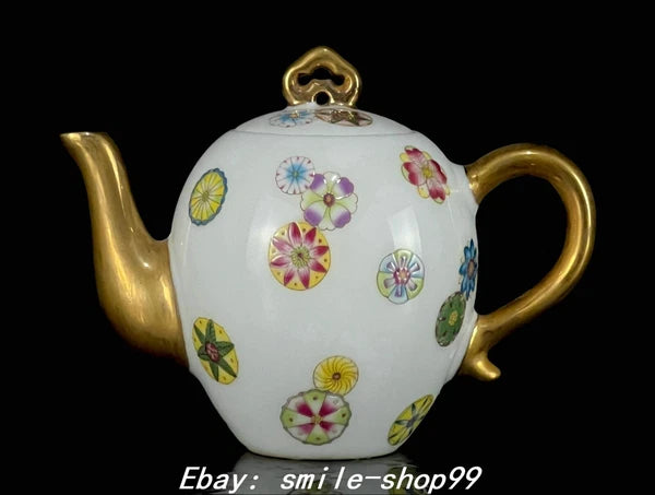 5.1" Yongzheng Enamel Colour Porcelain Gilt Flower Pattern Wine Tea Pot Flagon