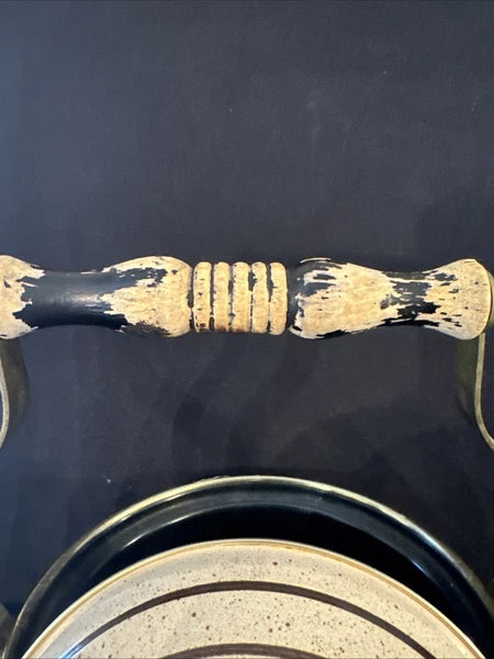 Vtg 80s ASTA Enamelware Tea Kettle Teapot Floral w/ Wood Brass Handle Germany