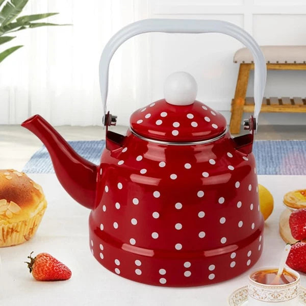 Enamel Tea Kettle - Stovetop Teapot with Handle, 1.1 Quart Fast Heating Hot Wate