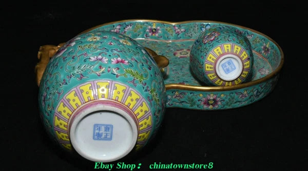 Old Qing Dynasty Enamel Colour Porcelain Gilt Flower Wine Tea Pot Flagon Set