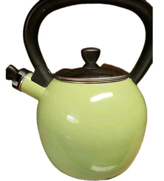 Vintage Copco Whistling Tea Kettle Pot Light Green Enamel