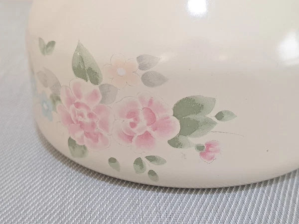 Vtg Pfaltzgraff Tea Rose Pink Floral Metal Enamel Tea Kettle Teapot