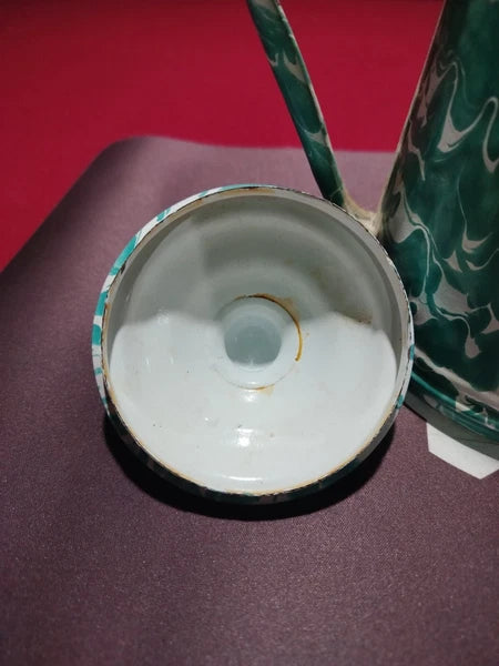 Vintage Aqua Blue/Green Swirl Enamel Tea Coffee Pot